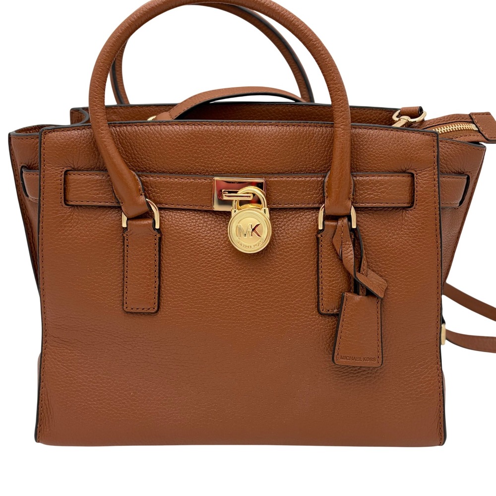 Michael Kors Hamilton Satchel Acorn Brown Pebbled Leather Gold Hardware Handbag